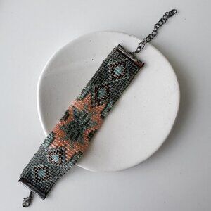 Rustic Beaded Wide Bracelet with Southwest Pattern